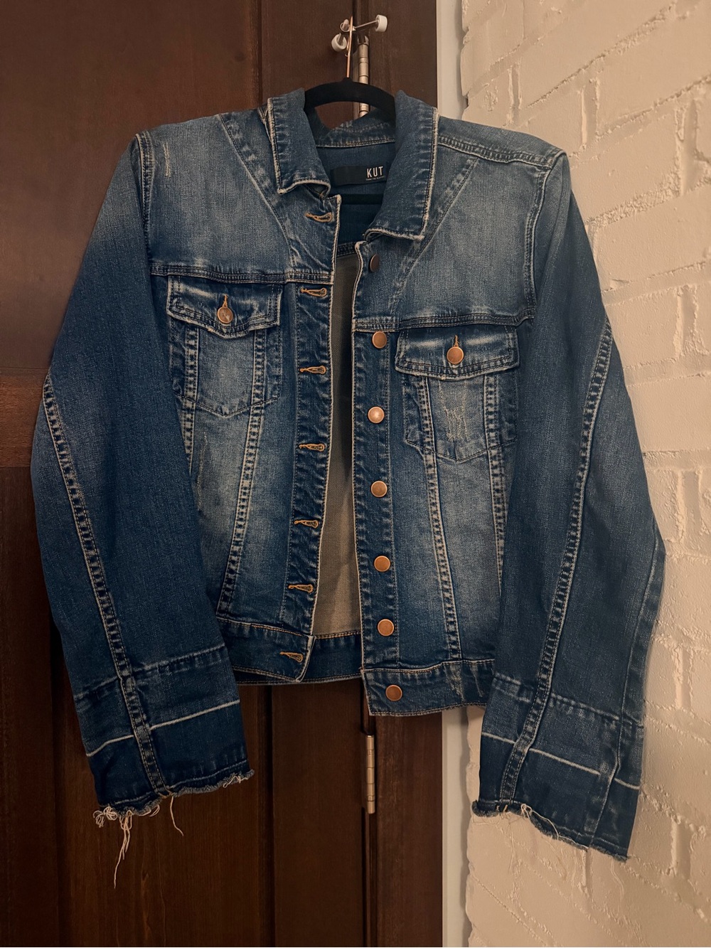 KUT From the Kloth Distressed Denim Jean Jacket Blue Size XL